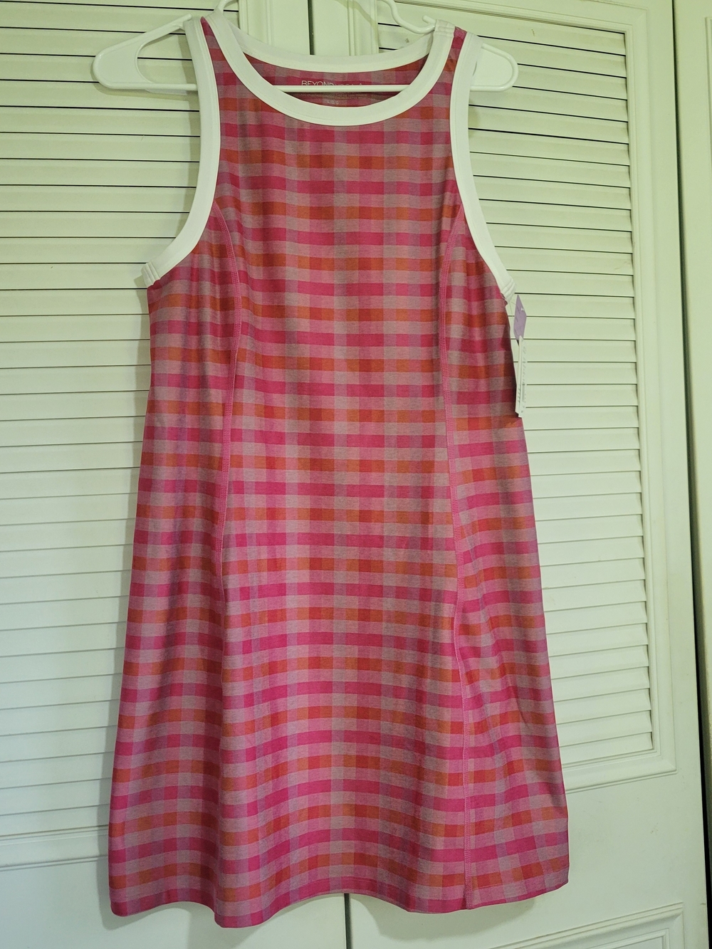 Beyond Yoga Dress Women's Medium Pink Gingham Plaid SoftMark Outlines Athletic - Picture 5 of 11